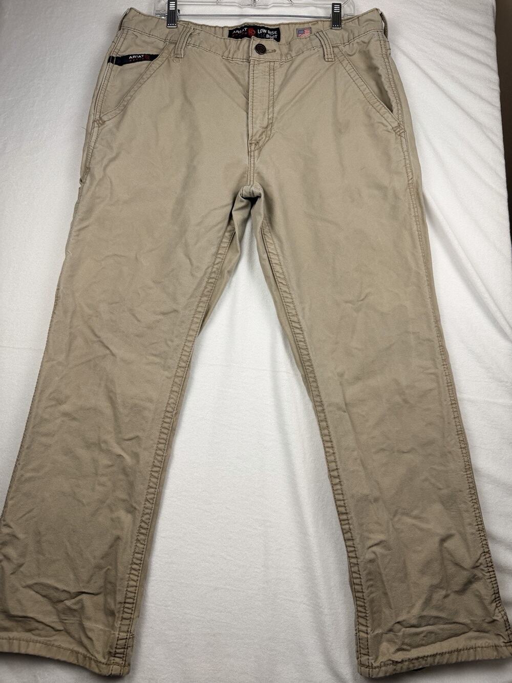 Ariat FR M4 Low Rise Boot Cut Work Pants Mens 34x30 Khaki Flame Resistant 105037